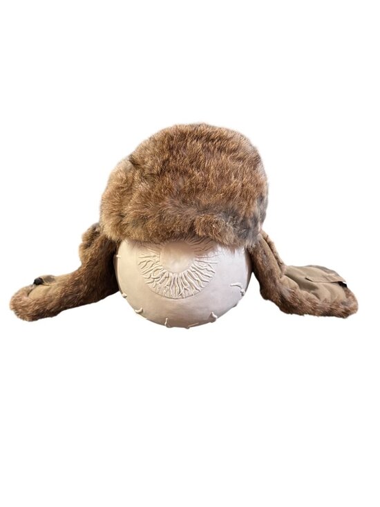 Mad Bomber Other - Mad Bomber Brown Cotton Hat With Natural Rabbit Fur Trim & Adjustable Ear Flaps